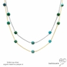 Collier, sautoir avec turquoise véritable en cube facetté parsemée sur une chaîne fine en plaqué or ou en argent