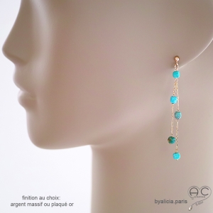 Boucles d'oreilles turquoise véritable, longues, pendantes, fait main, création by Alicia