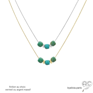 ras de cou femme pierre turquoise véritable sur une chaîne vermeil ou argent délicat raffiné fait main sur mesure en France