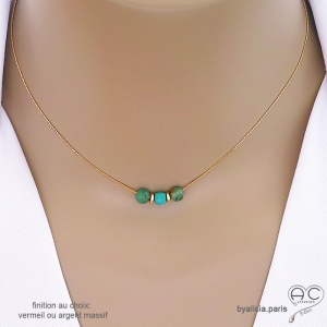 Collier ras de cou choker turquoise véritable sur une chaîne fine en vermeil ou argent, fait main, création by Alicia