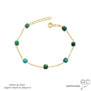 bracelet chaîne fine plaqué or avec pierre turquoise véritable fait sur mesure à la main en France