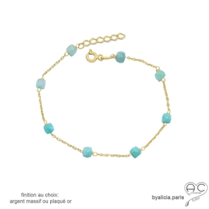 amazonite bracelet fin femme en chaîne plaqué or et pierre naturelle fait sur mesure à la main en France