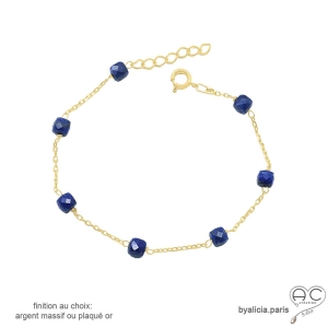 pierre lapis-lazuli bracelet femme en chaîne fine plaqué or et pierre naturelle fait sur mesure à la main