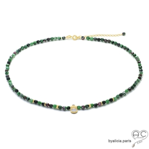 pierre rubis zoïsite collier ras de cou vert femme fait à la main sur mesure en France