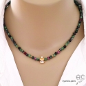 Collier rubis zoïsite et petits brillants, plaqué or, fait main, création by Alicia