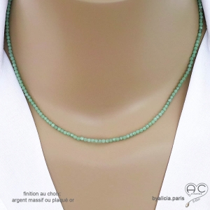 Angelite verte chaine en pierre naturelle collier fin ras de cou argent massif 925 ou plaqué or ras de cou vert femme fait main