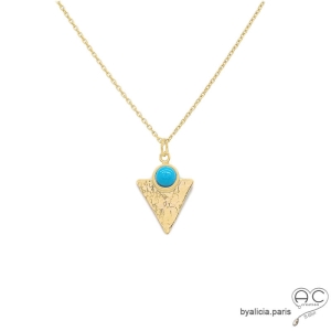 turquoise et plaqué or 750 3MIC pendentif en forme de triangle raffiné intemporel