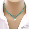 bijoux créateur en pierre turquoise collier ras de cou pendentif plaqué or 750 3MIC