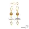 boucles d'oreilles longues femme en perle baroque quartz rose pierre de soleil fait sur mesure à la main en France