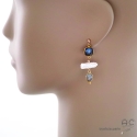 Boucles d\'oreilles labradorite et perles de culture baroques bâton, plaqué or, longues, création by Alicia