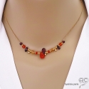 Collier cornaline, grenat, citrine, méli-mélo de pierres semi-précieuses, plaqué or, fait main, création by Alicia