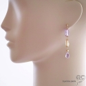 Boucles d\'oreilles longues, améthyste, citrine (amétrine), plaqué or, fait main, création by Alicia