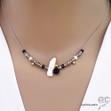 Collier perle baroque, méli-mélo de pierres naturelles noir et gris, argent rhodié, fait main, création by Alicia