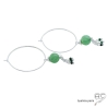 boucles d'oreilles vertes créoles argent avec pierre naturelle aventurine fait à la main sur mesure en France