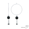 boucles d'oreilles noires femme créoles argent avec pampille en onyx noire faie main en France