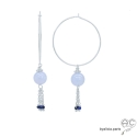 Créoles avec calcédoine bleue et pampille en chaînes argent massif, fait main, création by Alicia