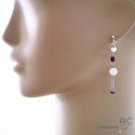 Boucles d\'oreilles longues avec quartz rose et pampille en chaînes argent massif, fait main, création by Alicia