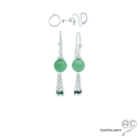 Boucles d\'oreilles avec aventurine et pampille en chaînes argent massif, fait main, création by Alicia
