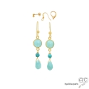 Boucles d\'oreilles amazonite et turquoise, plaqué or, fait main, création by Alicia