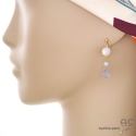 Boucles d\'oreilles pierre de lune et saphir d\'eau, plaqué or, fait main, création by Alicia