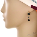 Boucles d\'oreilles onyx et spinelle noire, plaqué or, fait main, création by Alicia