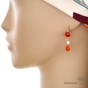 Boucles d\'oreilles cornaline et agate blanche, plaqué or, fait main, création by Alicia