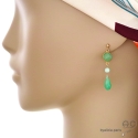 Boucles d\'oreilles chrysoprase, plaqué or, pierre naturelle verte, fait main, création by Alicia
