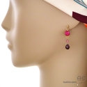 Boucles d\'oreilles rubis, grenat, plaqué or, pierre naturelle rouge, fait main, création by Alicia