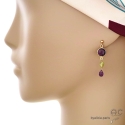 Boucles d\'oreilles améthyste et peridot, plaqué or, fait main, création by Alicia