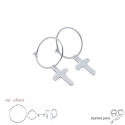 Boucles d\'oreilles croix en argent massif, mini créoles avec pendent, choix des différentes attaches