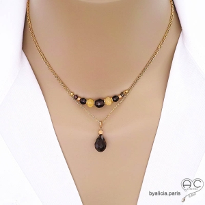 bijoux créateur en quartz fumé collier pendentif marron femme fabriqué à la main en France