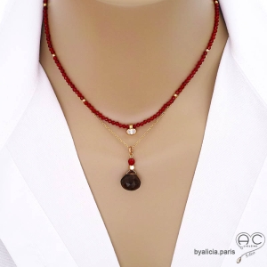 bijoux créateur en quartz fumé collier pendentif marron femme fabriqué à la main en France