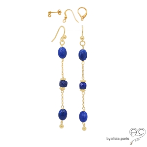 boucles d'oreilles plaqué or et pierre lapis-lazuli fait main sur mesure en France