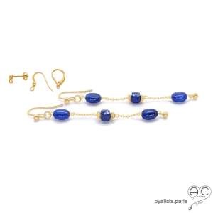 boucles d'oreilles bleues femme en lapis-lazuli et plaqué or fabriqué à la main en France