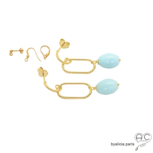 pierre amazonite boucles d'oreilles plaqué or et pierre naturelle vert claire fait à la main