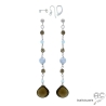 quartz fumé et aigue-marine boucles d'oreilles en argent massif longues marron et bleu fait main en France