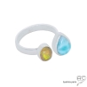 bague femme bleu claire et jaune en argent massif avec larimar et opale jaune