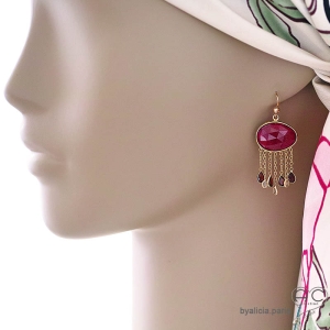 boucles d'oreilles rouges femme en pierre rubis pendantes uniques