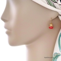 Boucles d\'oreilles avec corail véritable et opale, argent massif doré à l\'or fin 18K, pendantes, femme