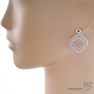 Boucles d'oreilles uniques femme en argent massif serties de brillants oxydes de zirconium