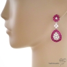 Boucles d'oreilles fushia en argent massif serties de brillants oxydes de zirconium, pendantes, joaillerie