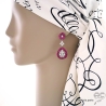 Boucles d'oreilles femme fushia pendantes en brillants oxydes de zirconium serties sur argent massif précieuses joaillerie