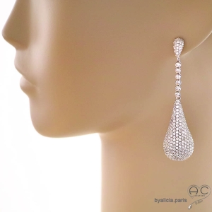 longues boucles d'oreilles brillantes femme grande goutte sertie de zirconium joaillerie