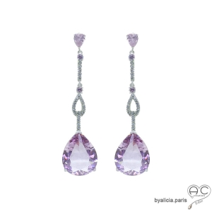 Boucles d'oreilles gouttes brillantes en oxyde de zirconium poire violet, pendantes, joaillerie