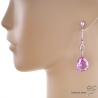 bijoux d'exception boucles d'oreilles lougues brillantes violettes femme en oxydes de zirconium poires et argent