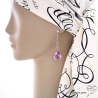 Boucles d'oreilles pendantes poires en brillants oxydes de zirconium violet et argent, joaillerie fait en France