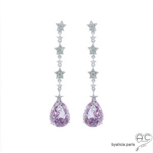 Boucles d'oreilles violettes longues gouttes brillantes en oxyde de zirconium poire violet, joaillerie