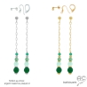 boucles d'oreilles vertes femme chaîne argent ou or avec agate verte et chrysoprase fait sur mesure à la main en France