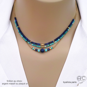 bijou créateur collier ras du cou choker en pierre semi-précieuse lapis-lazuli fait sur mesure à la main en France