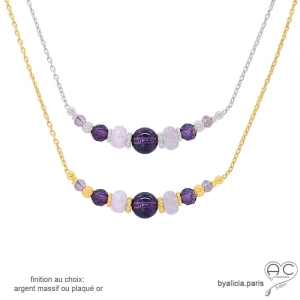 Collier violet avec pierre améthyste sur une chaîne fine plaqué or ou argent, fait main, création by Alicia